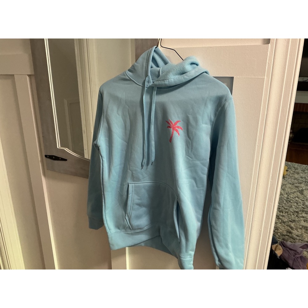 Light Blue Palm Tree Hoodie Meet Me At The Ocean Graphic Pullover Small